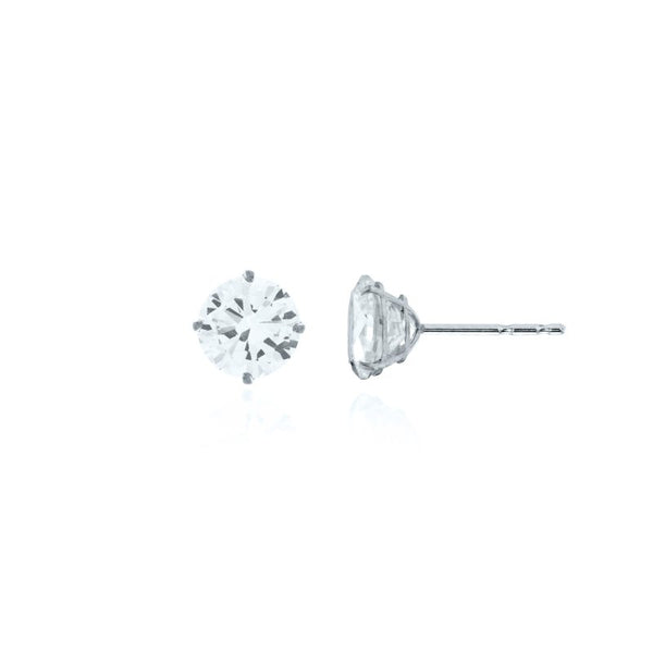 Tiffany Studs // 14kt Italian Solid White Gold + CZ