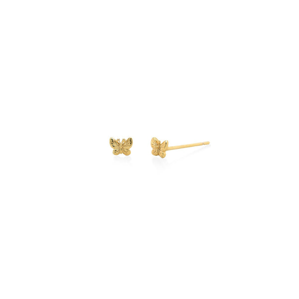 Gold butterfly earrings on a white background