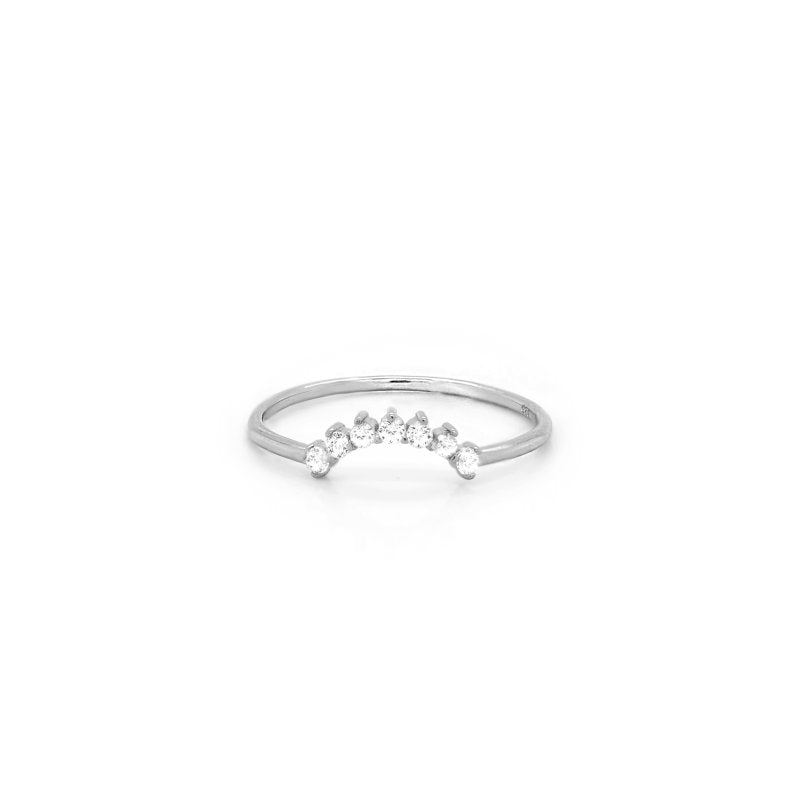 Silver ring with small diamonds on a white background