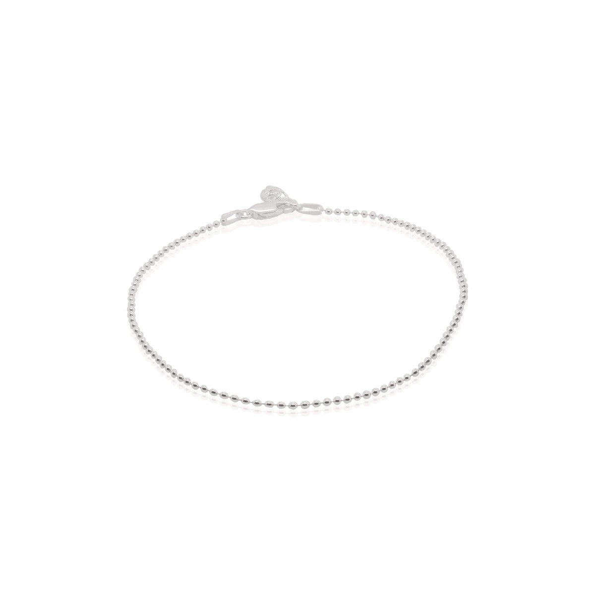 Silver beaded anklet on a white background