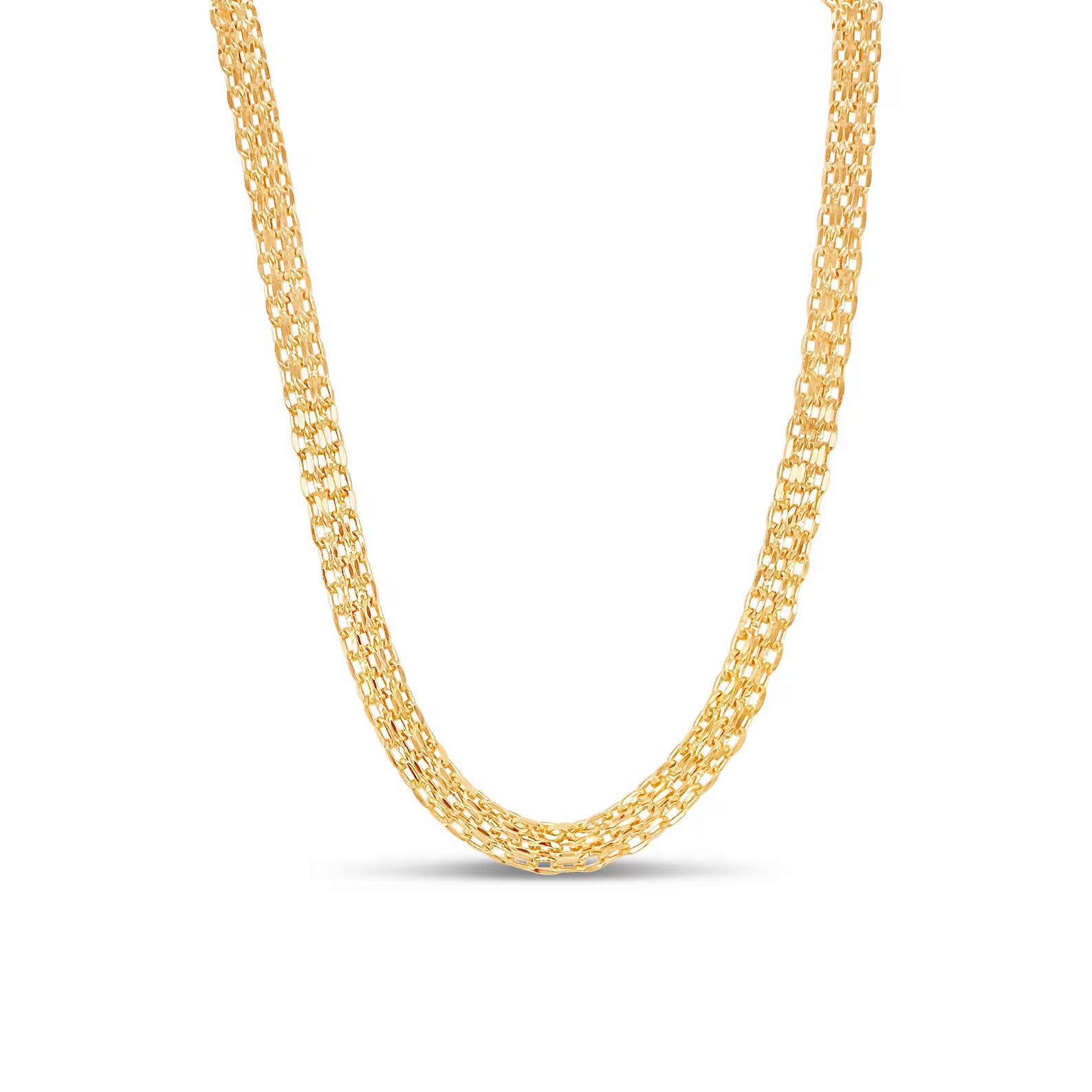 Gold chain necklace on a white background