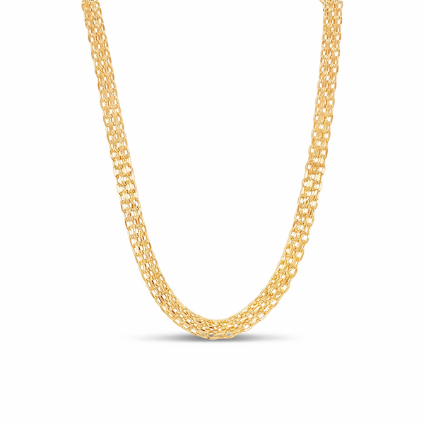 Gold chain necklace on a white background