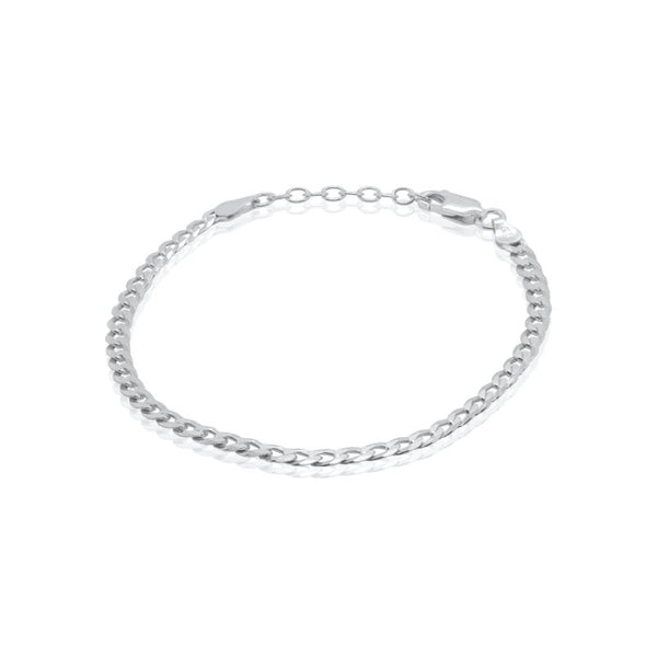 A silver-toned curb link chain bracelet with a lobster clasp, displayed on a clean white background.