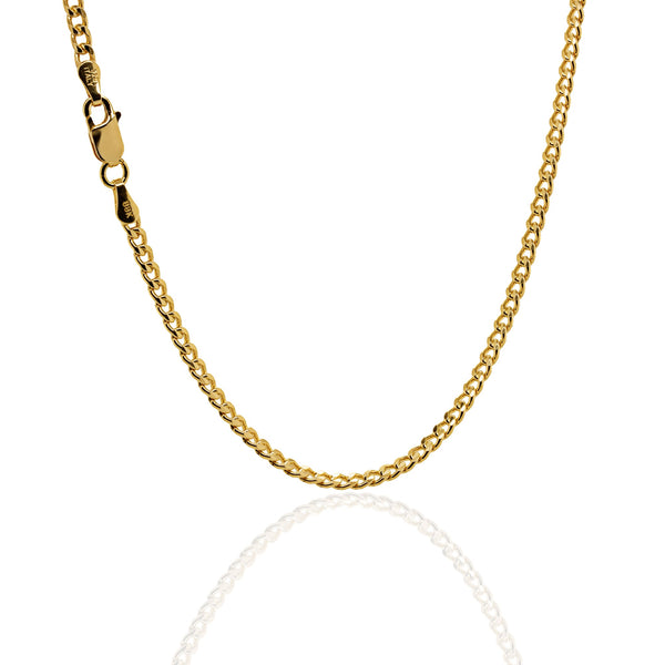 Gold chain necklace on a white background