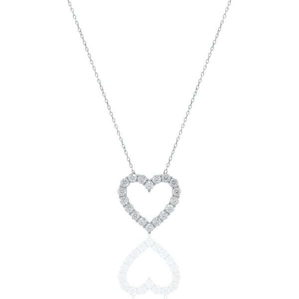 Heart-shaped diamond necklace on a white background