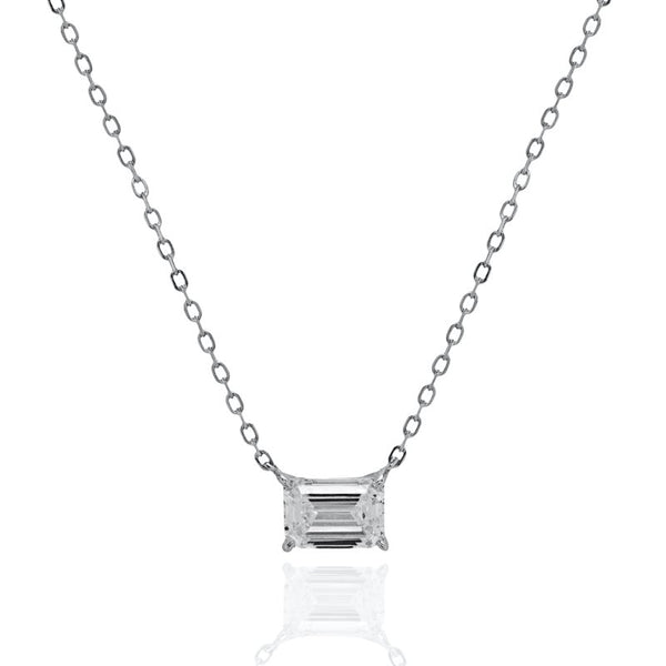 Naomi Emerald Cut Necklace // Rhodium Plated Sterling Silver + 1ct Diamond