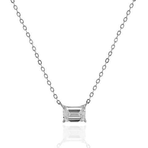 Naomi Emerald Cut Necklace // Rhodium Plated Sterling Silver + 1ct Diamond