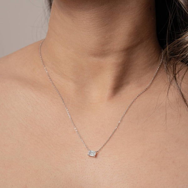 Naomi Emerald Cut Necklace // Rhodium Plated Sterling Silver + 1ct Diamond