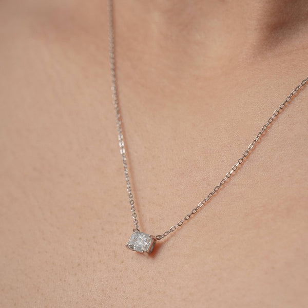 Naomi Emerald Cut Necklace // Rhodium Plated Sterling Silver + 1ct Diamond
