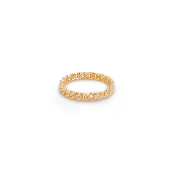 Gold chain ring on a white background