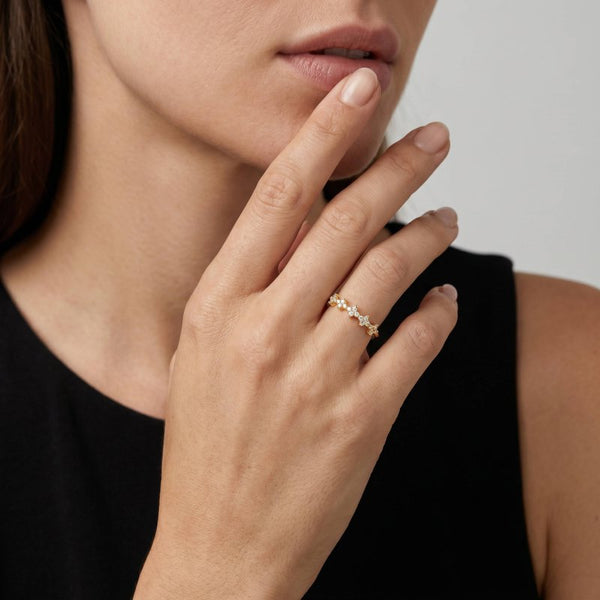 Neve Flower Stacking Ring // 14kt Gold Vermeil + CZ