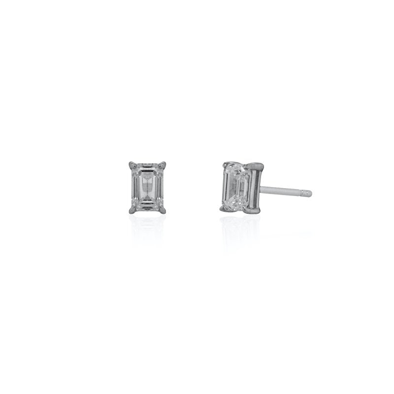 Naomi Emerald Stud Earrings // Rhodium Plated Sterling Silver + 1ct Diamond