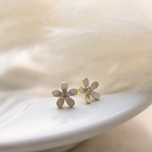 White Kayla Flower Studs // 14k Gold Vermeil + CZ