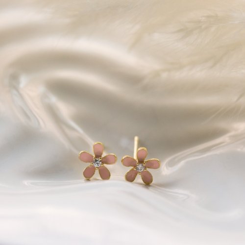 Pink Kayla Flower Studs // 14k Gold Vermeil + CZ