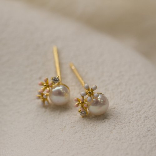 Pink Daisy Pearl Studs // 14k Gold Vermeil + CZ