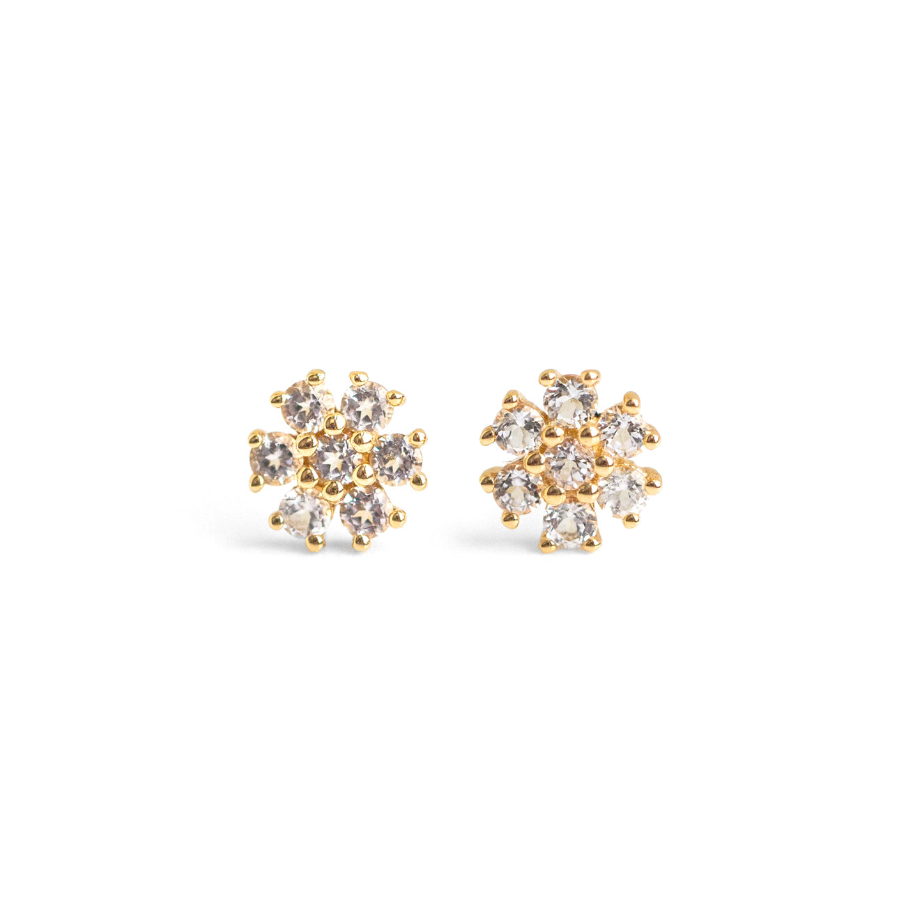 Zoe Cosmo Flower Studs // 14k Solid Gold + White Topaz