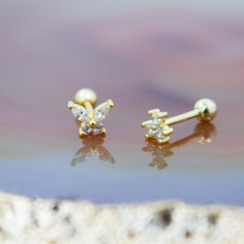 Bianca Butterfly Cartilage Stud // 14k Gold Vermeil + CZ